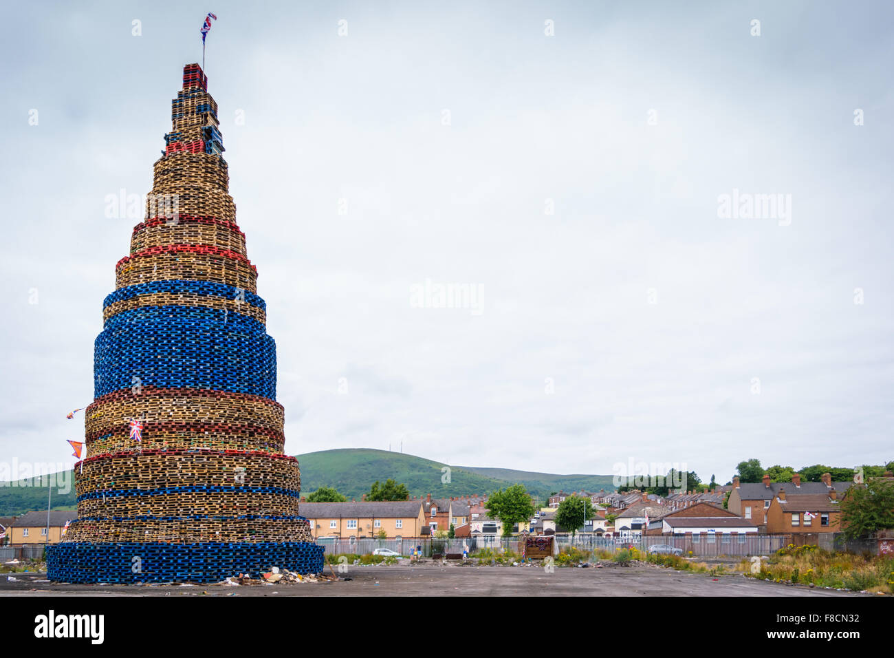 Shankill Road Loyalist Bonfire for the 12th of July Stock Photo