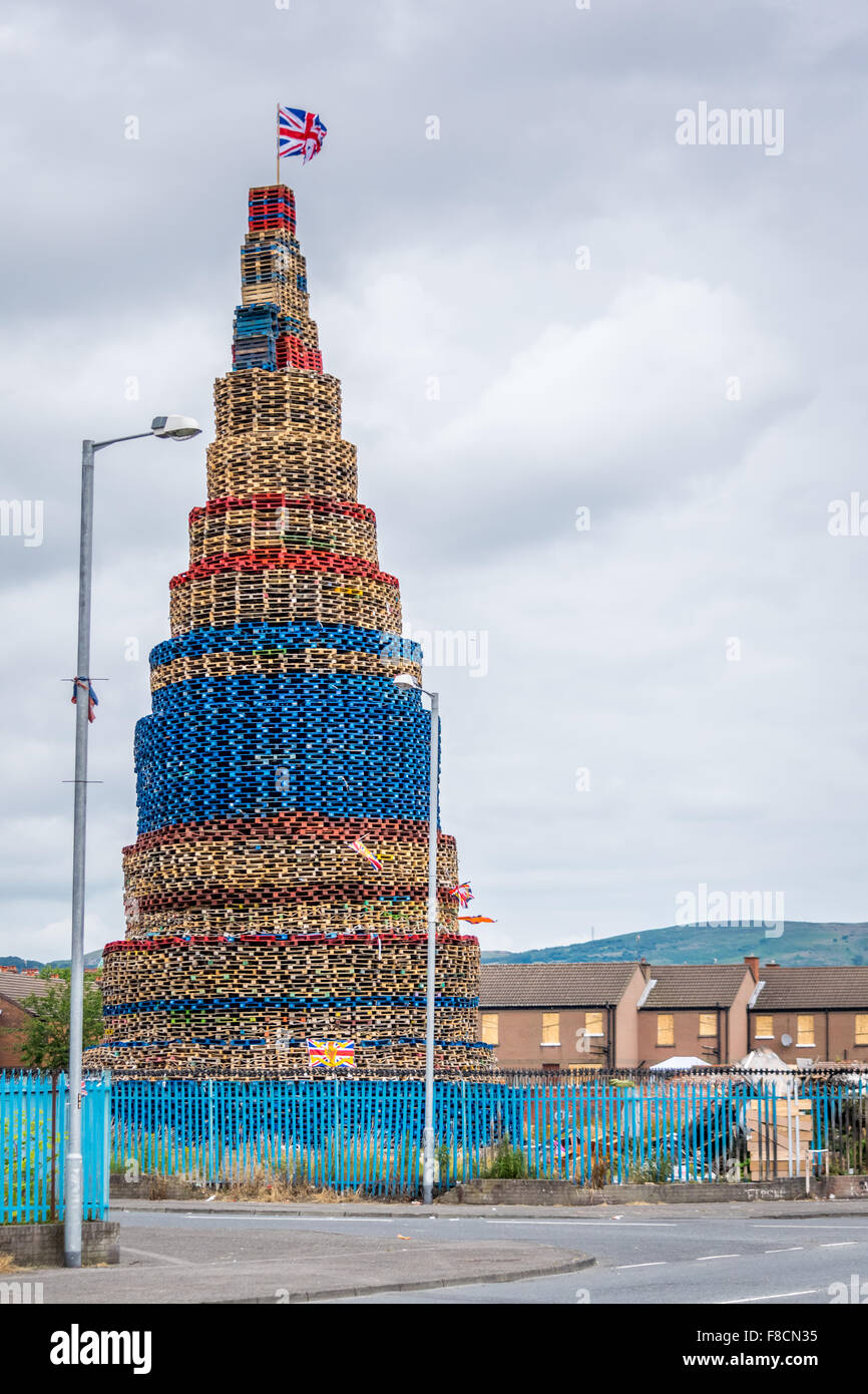 Shankill Road Loyalist Bonfire for the 12th of July Stock Photo