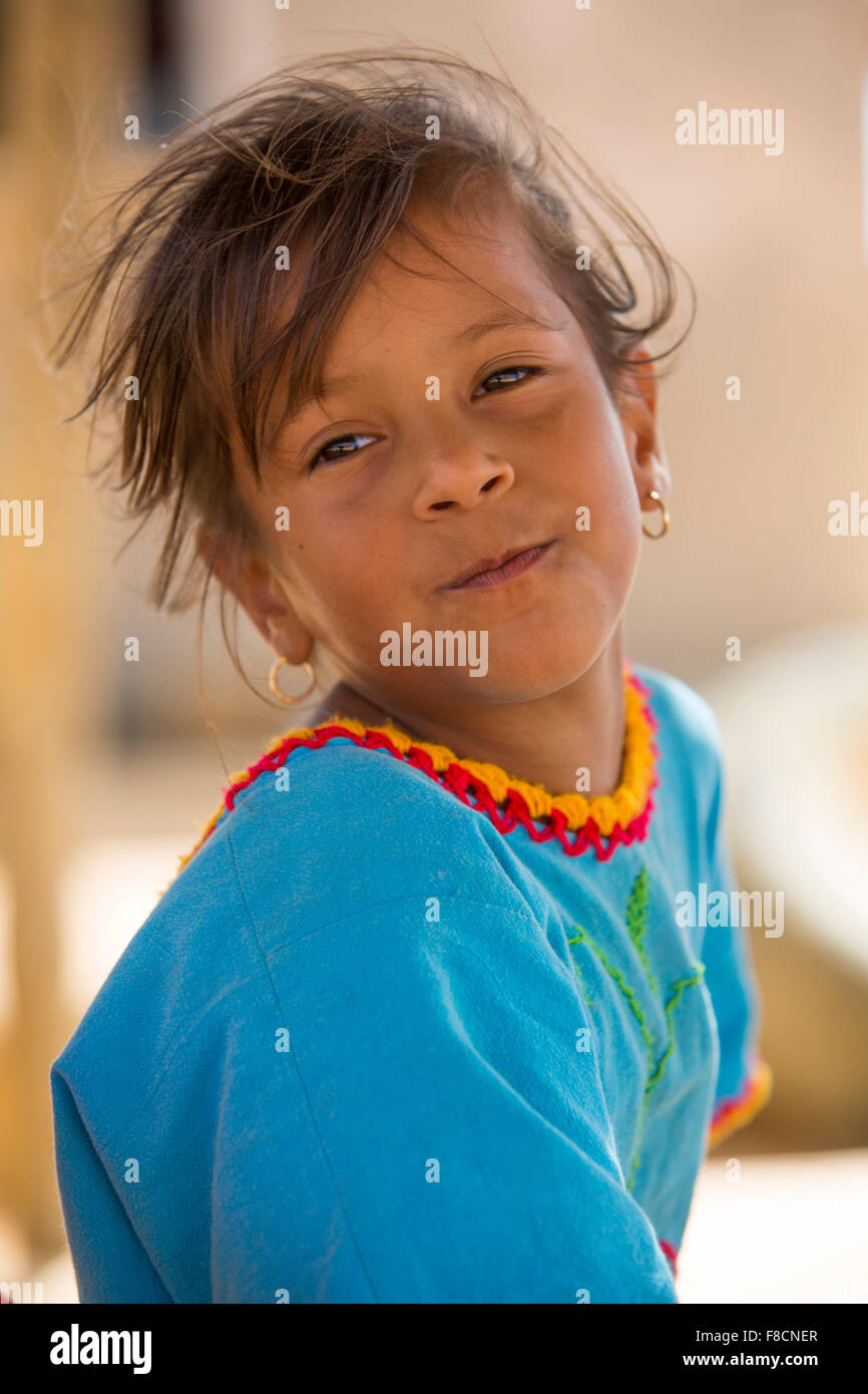 Portrait of Wayuu Indian girl in Punta Gallinas Stock Photo