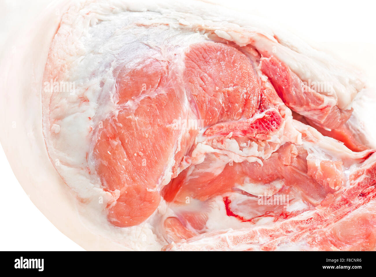 Pork leg fresh meat close up isolated on white. Stock Photo