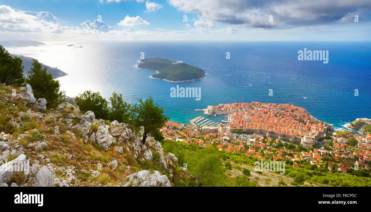 Elevated view to Dubrovnik old town, Croatia Stock Photo