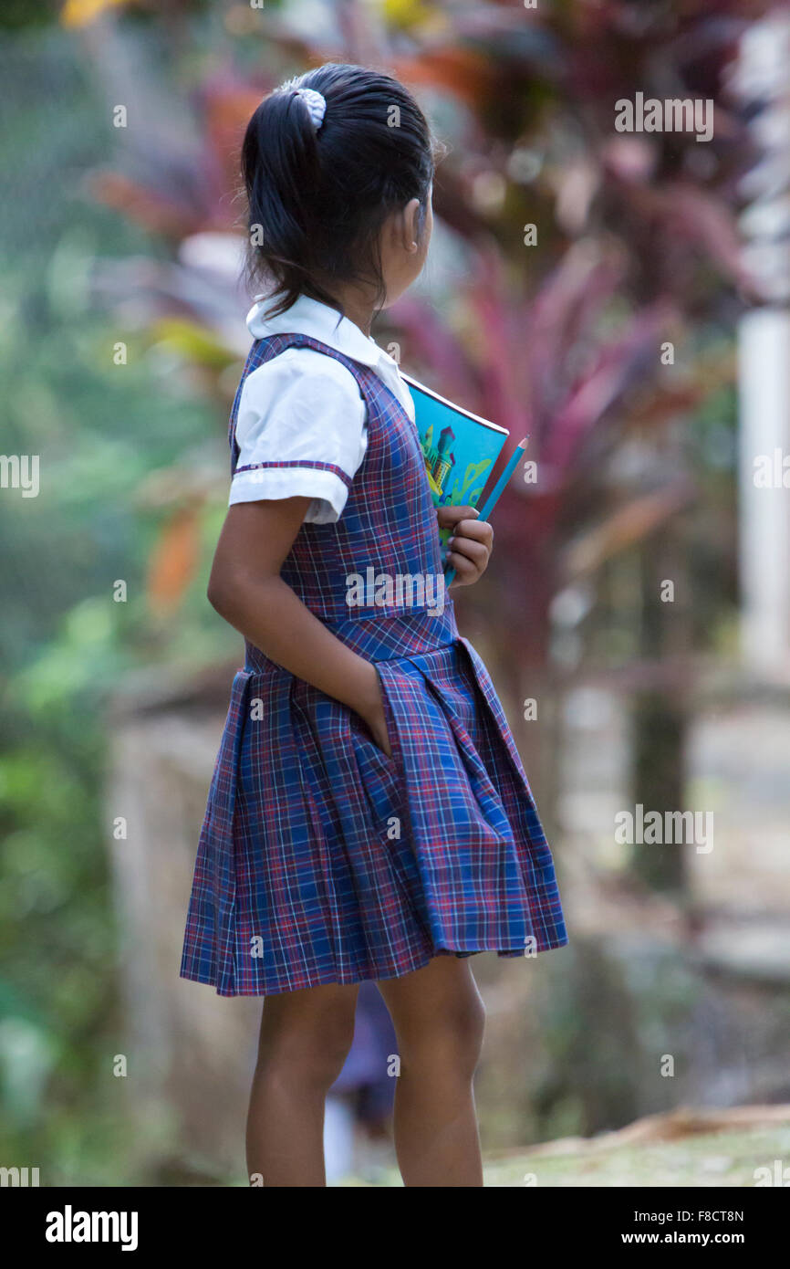 Cute young student girl with a book and a pencil Stock Photo - Alamy