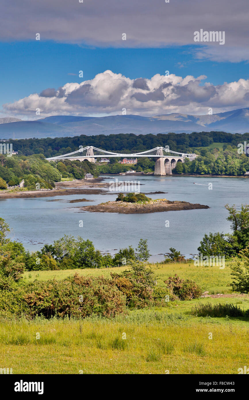 Menai Bridge; View from Anglesey; Wales; UK Stock Photo