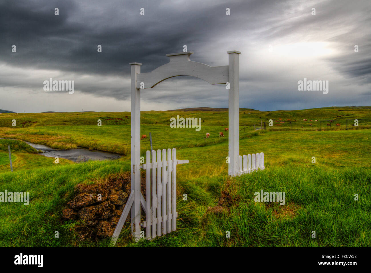 Oregon Coastal farm pasture fence and gate Stock Photo Alamy