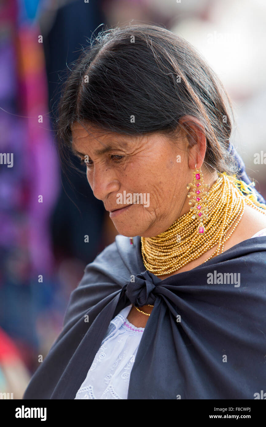 Women from the Mestizo ethnic group in Otavalo, Ecuador Stock Photo