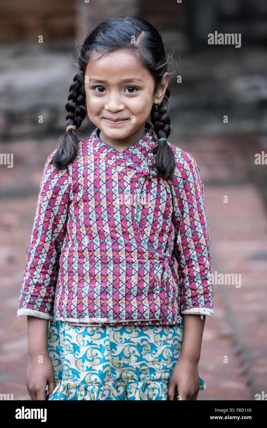 Portrait of a young kid in Bhaktapur Stock Photo