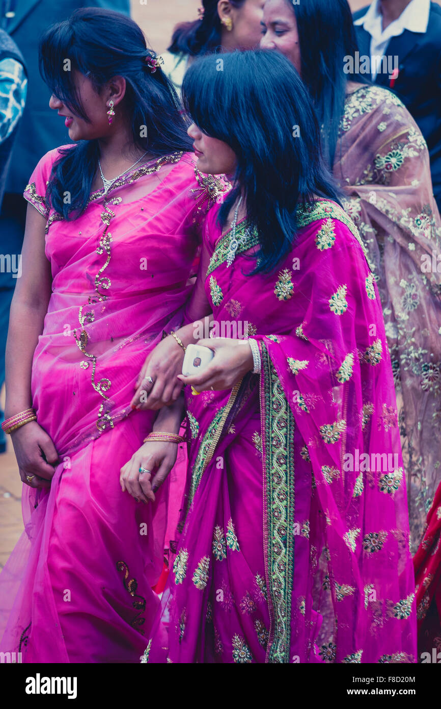 Women dressed in traditional indian dress for a wedding in Nepal Stock Photo