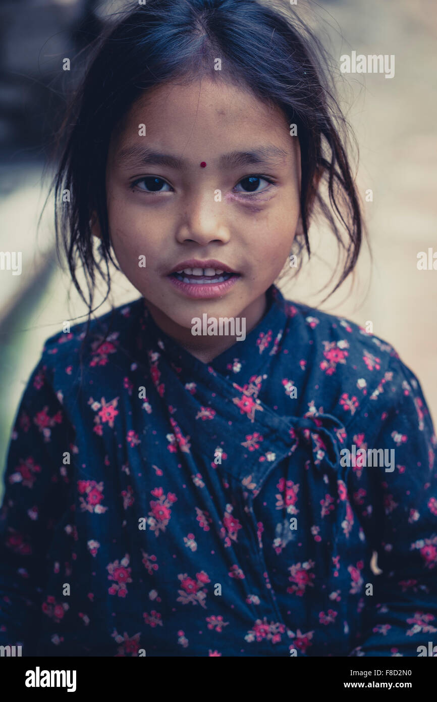 Girl dressed with a traditional nepalese shirt Stock Photo