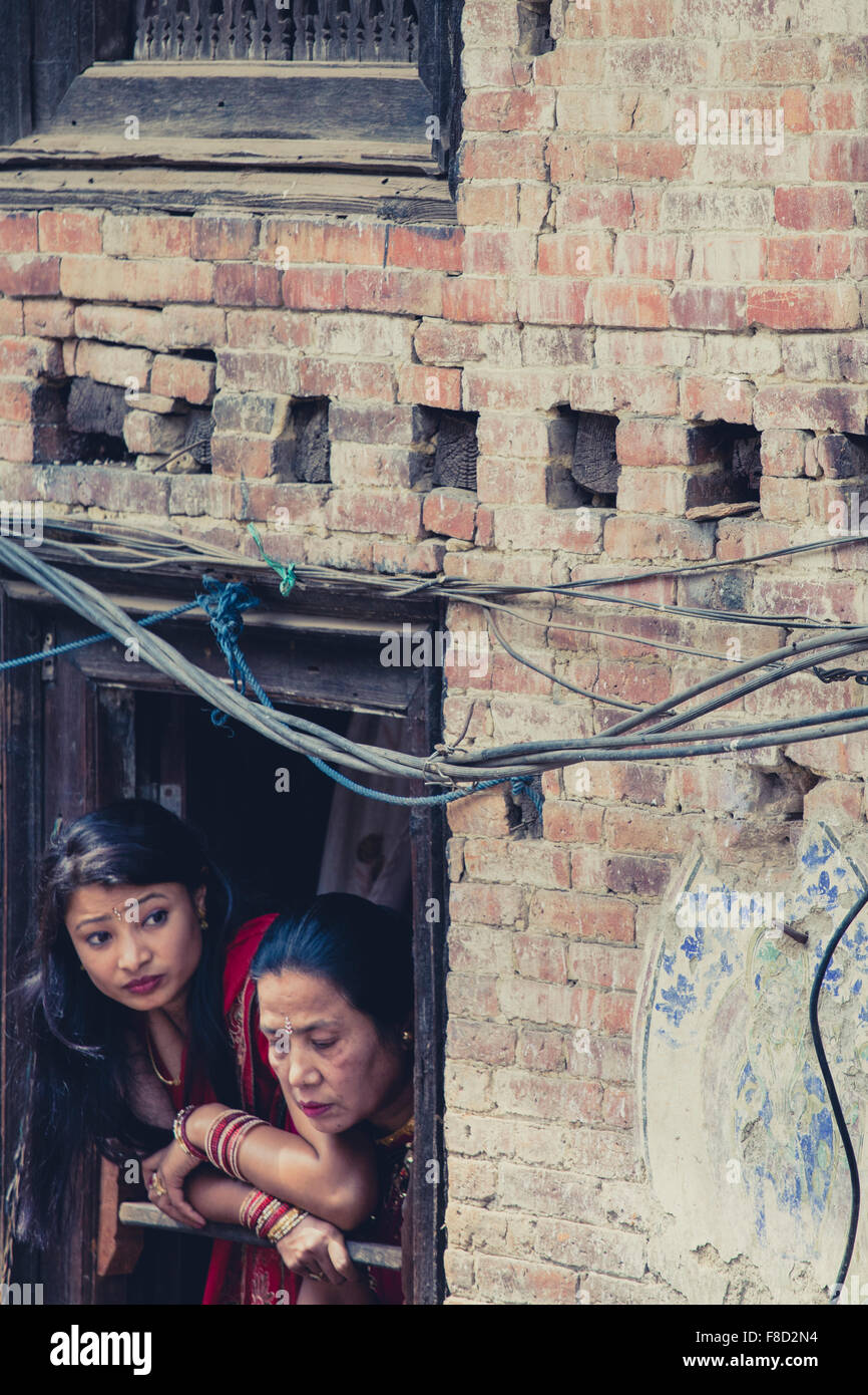 Two Traditional women in Bhaktapur Stock Photo