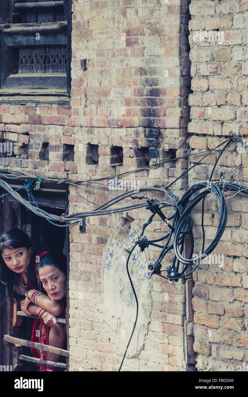 Two Traditional women in Bhaktapur Stock Photo