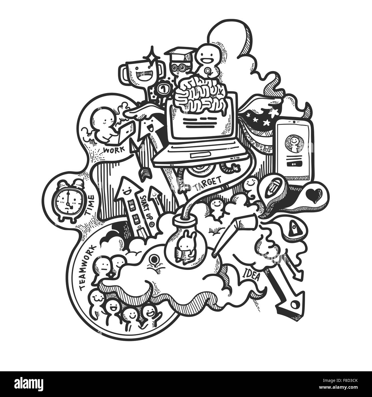 Vector Illustration of Start Up Doodle Hand Drawn Concepts Stock Vector