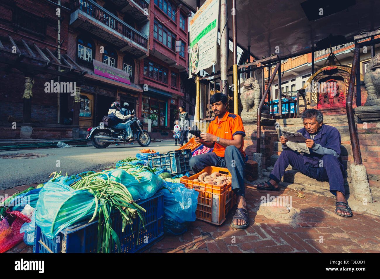 Market sellers at a local market in Bhaktapur Stock Photo