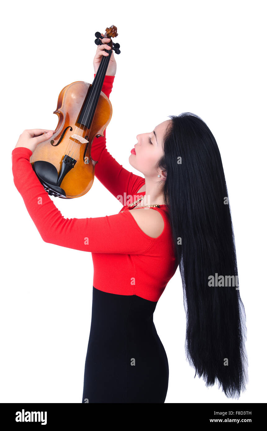 Young girl with violin on white Stock Photo - Alamy