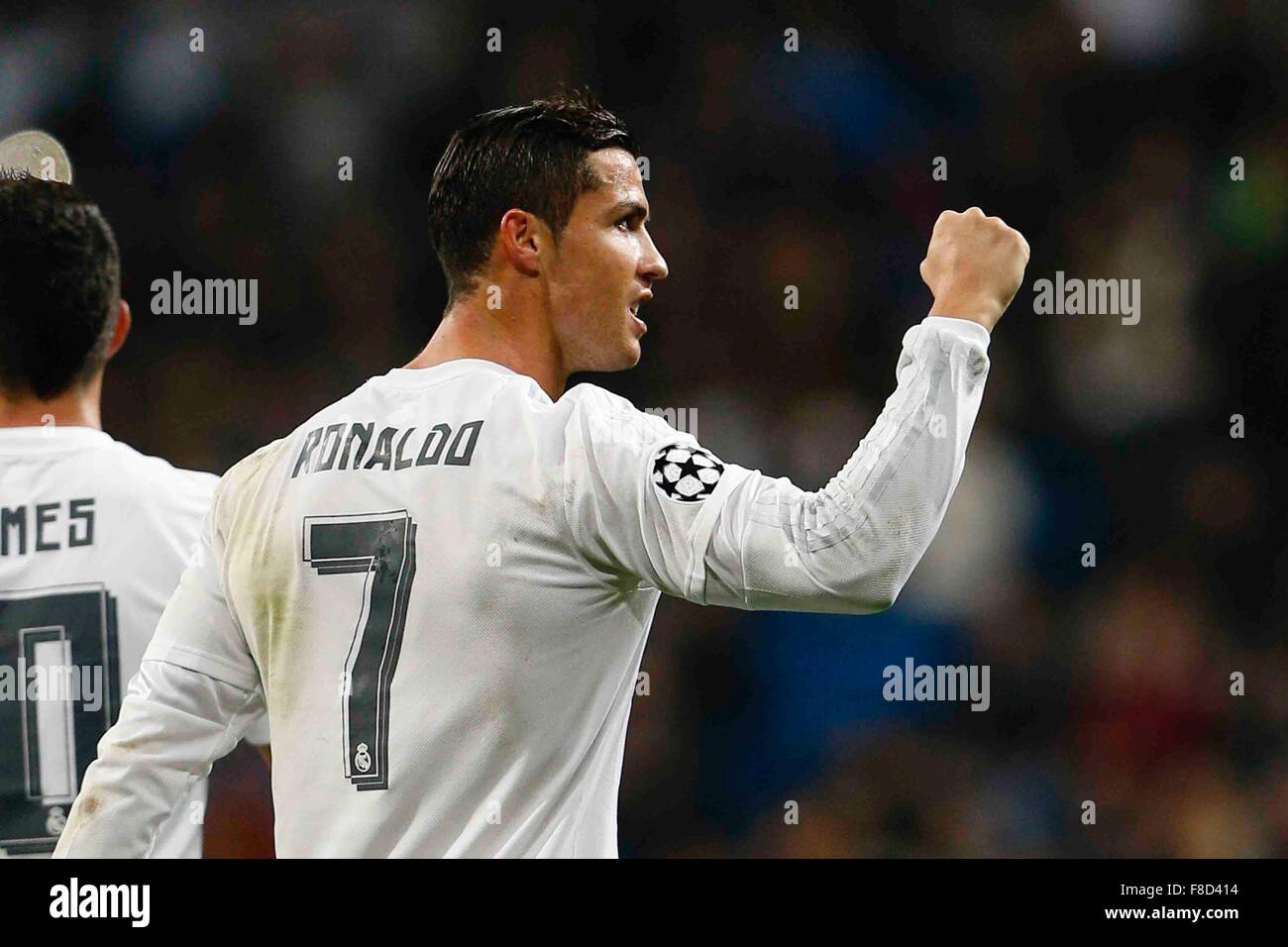 Madrid, Spain. 08th Dec, 2015. Cristiano Ronaldo dos Santos (7) Real Madrid  celebrates after scoring his team&#xb4;s 3rd goal during the UEFA Champions  League between Real Madrid versus Malmo FF at the