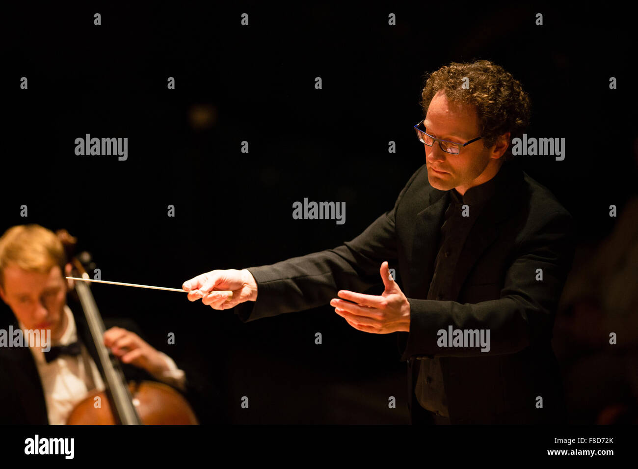 TOBY PURSER, conductor, conducting The Orion Chamber Orchestra, at the 2015 Aberystwyth Music Festival Stock Photo