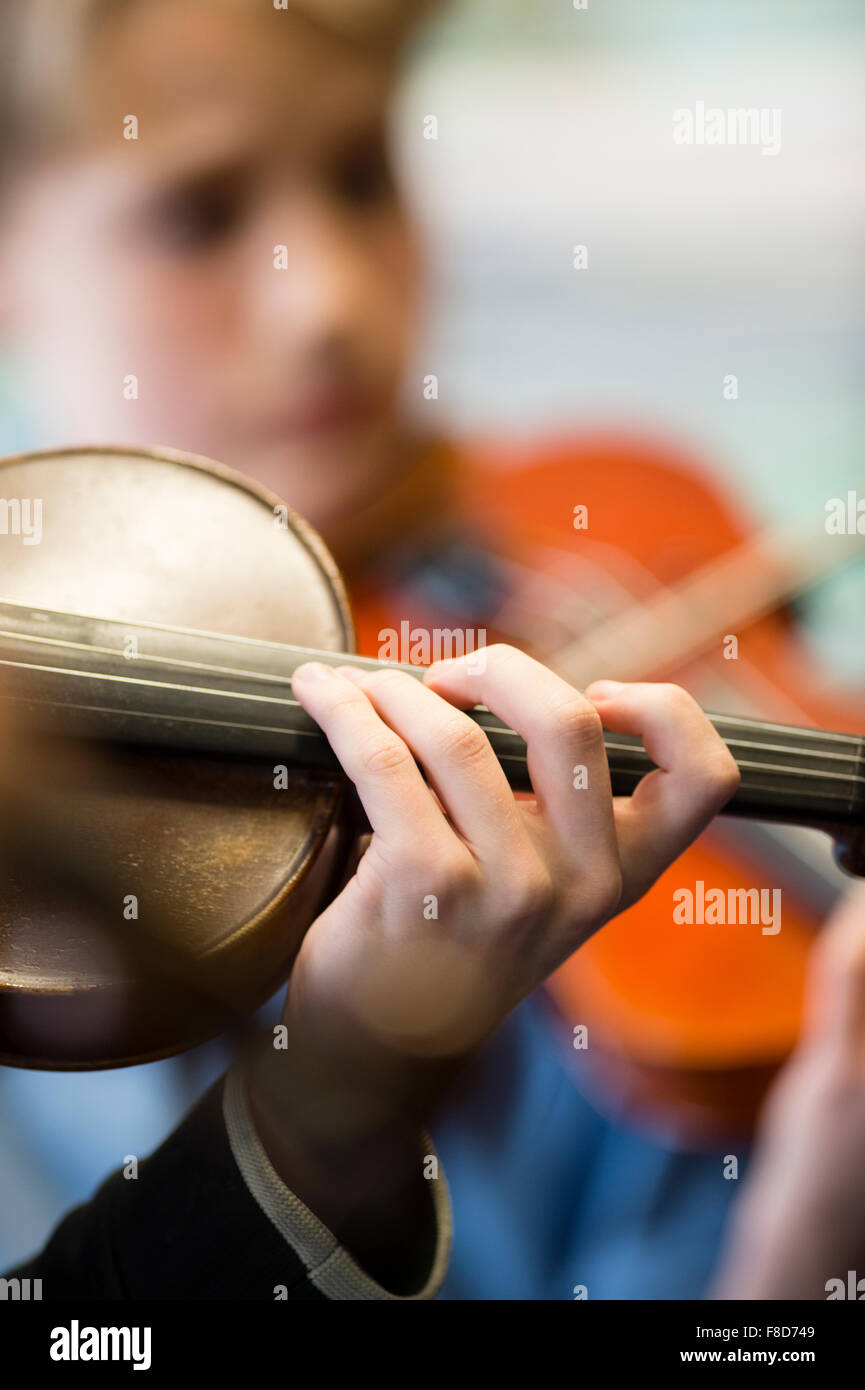 Young musicians: classical music violin players in rehearsal at Aber Music Fest festival 2015 Stock Photo