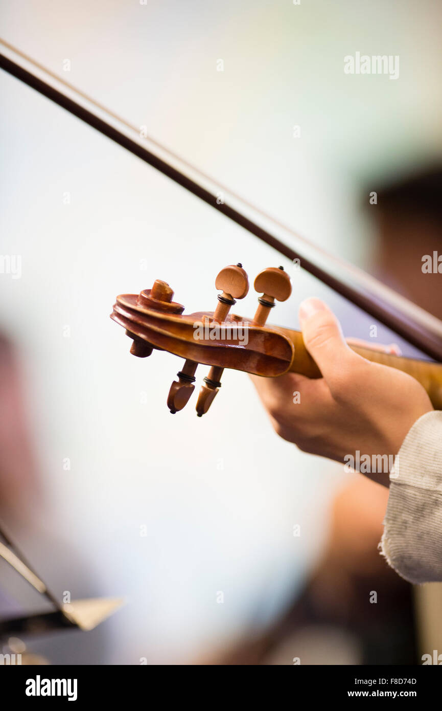 Young musicians: classical music violin players in rehearsal at Aber Music Fest festival 2015 Stock Photo