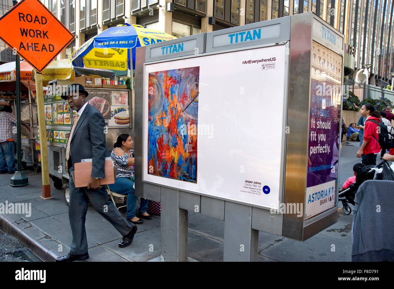 Jasper Johns painting is reproduced on outdoor advertising panel in New York City during the Art Everywhere event. Stock Photo