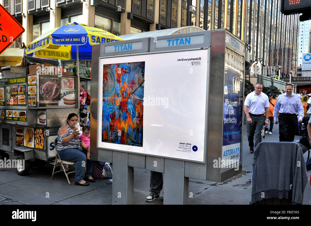 Jasper Johns painting is reproduced on outdoor advertising panel in New York City during the Art Everywhere event. Stock Photo