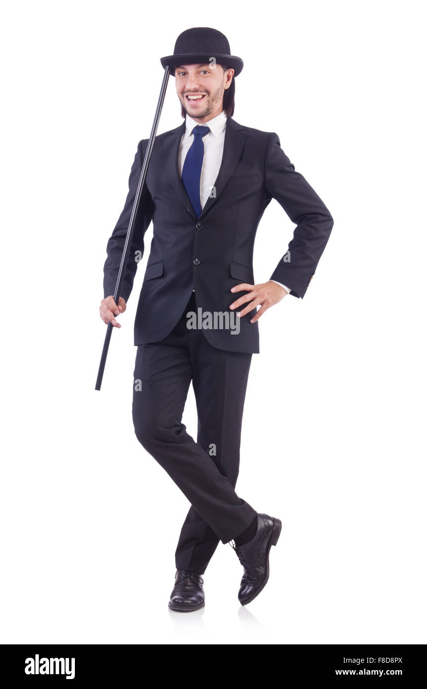 Man dancing with walking stick on white Stock Photo - Alamy