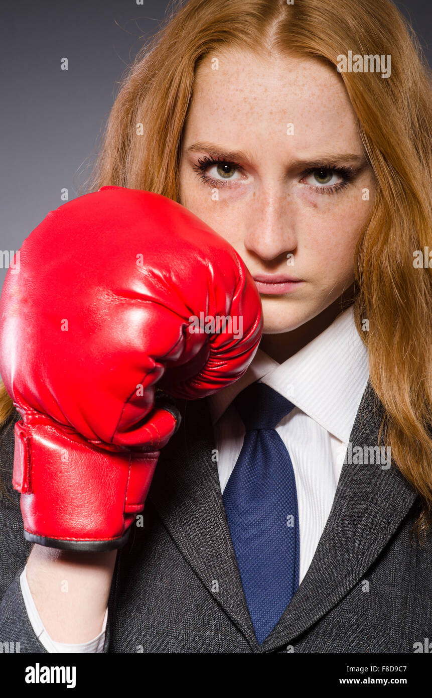 Woman boxer in dark room Stock Photo Alamy
