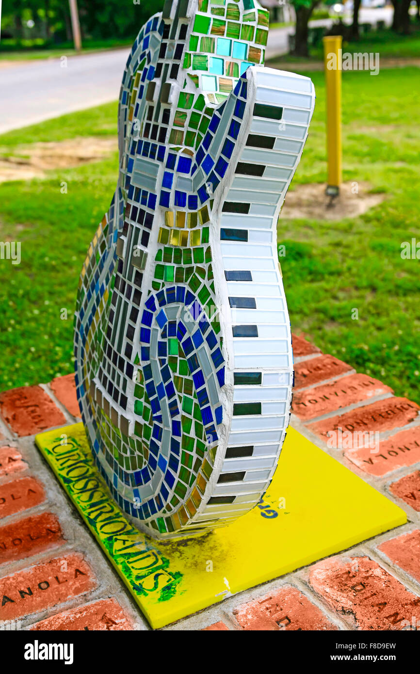 Mosaic artwork of a guitar dedicated to B. B. King outside his museum in Indianola Mississippi Stock Photo