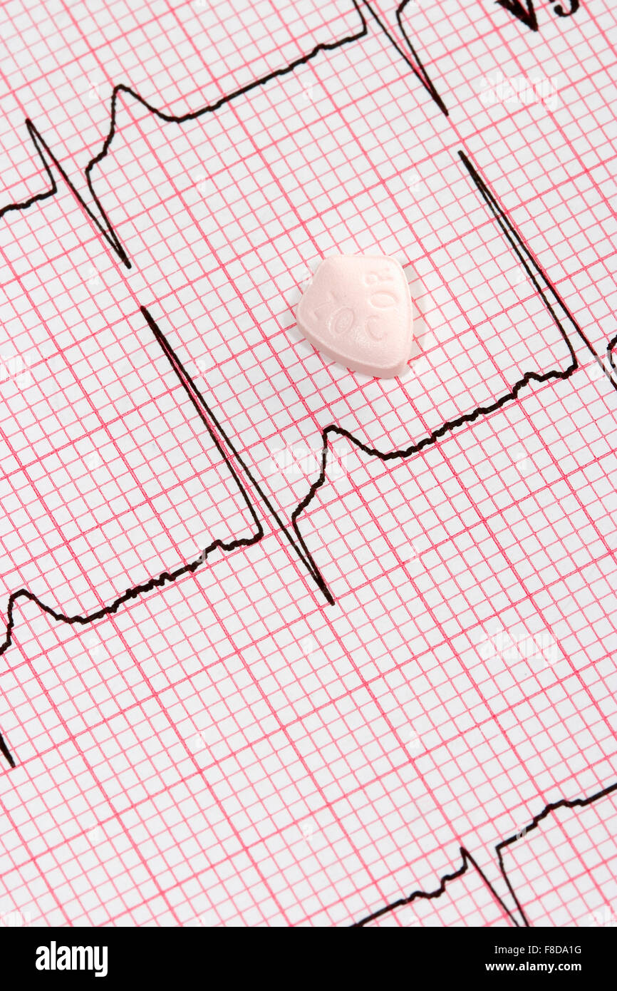 Zocor tablet and EKG trace. Stock Photo