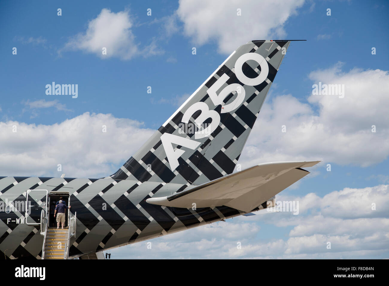 The Airbus A350 XWB test aircraft is a two-engine aircraft is designed to transport more than 300 passengers. Stock Photo