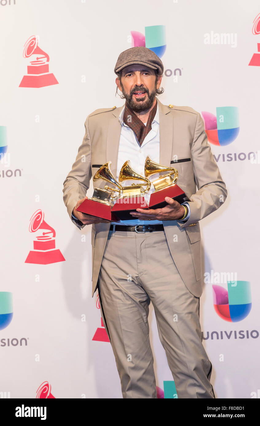Juan Luis Guerra winner of the Album of the Year poses in the press room during the 16th Annual Latin GRAMMY Awards in Las Vegas Stock Photo