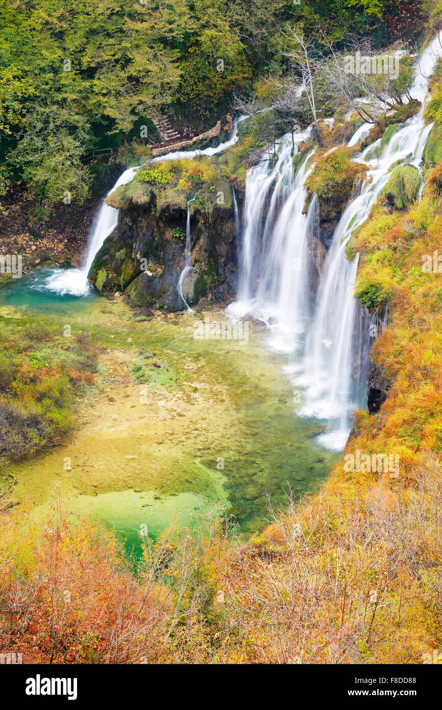 Waterfalls in Plitvice Lakes National Park (Plitvicka Jezera), autumn landscape, Croatia, UNESCO Stock Photo