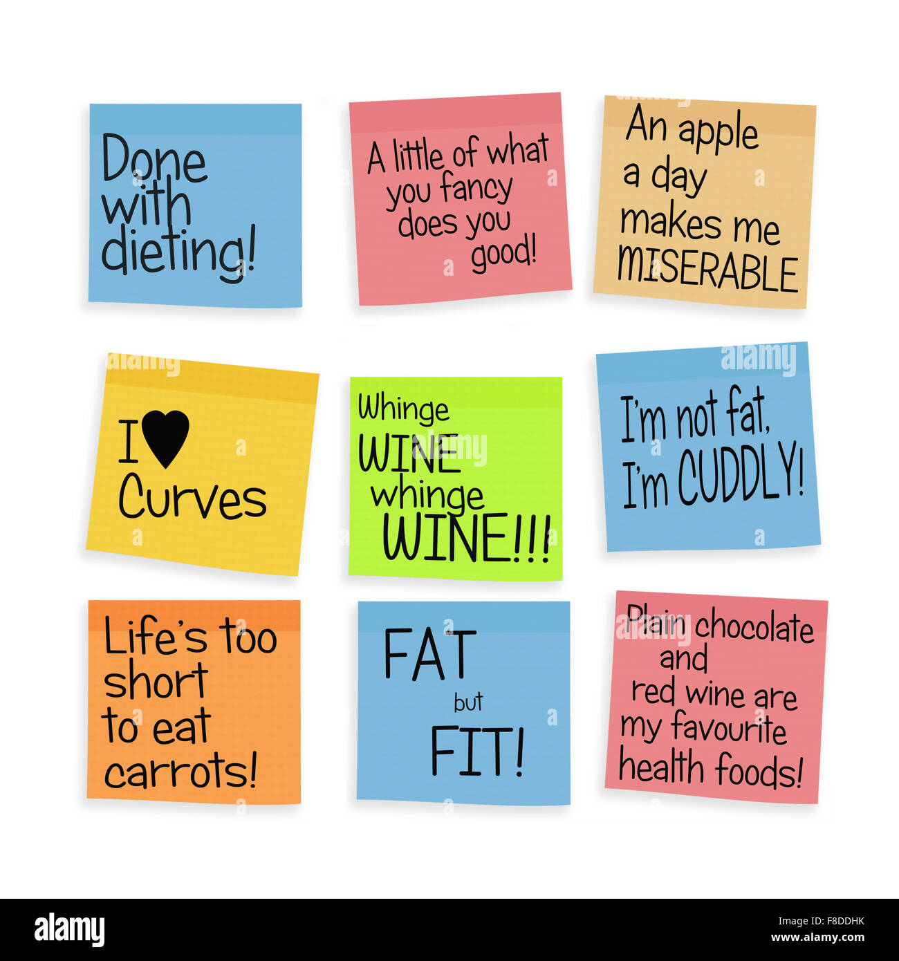 Body positive affirmations for the large man / woman. Notes on white. Stock Photo
