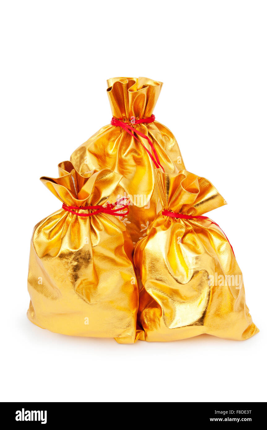 Golden sacks full of something good Stock Photo Alamy