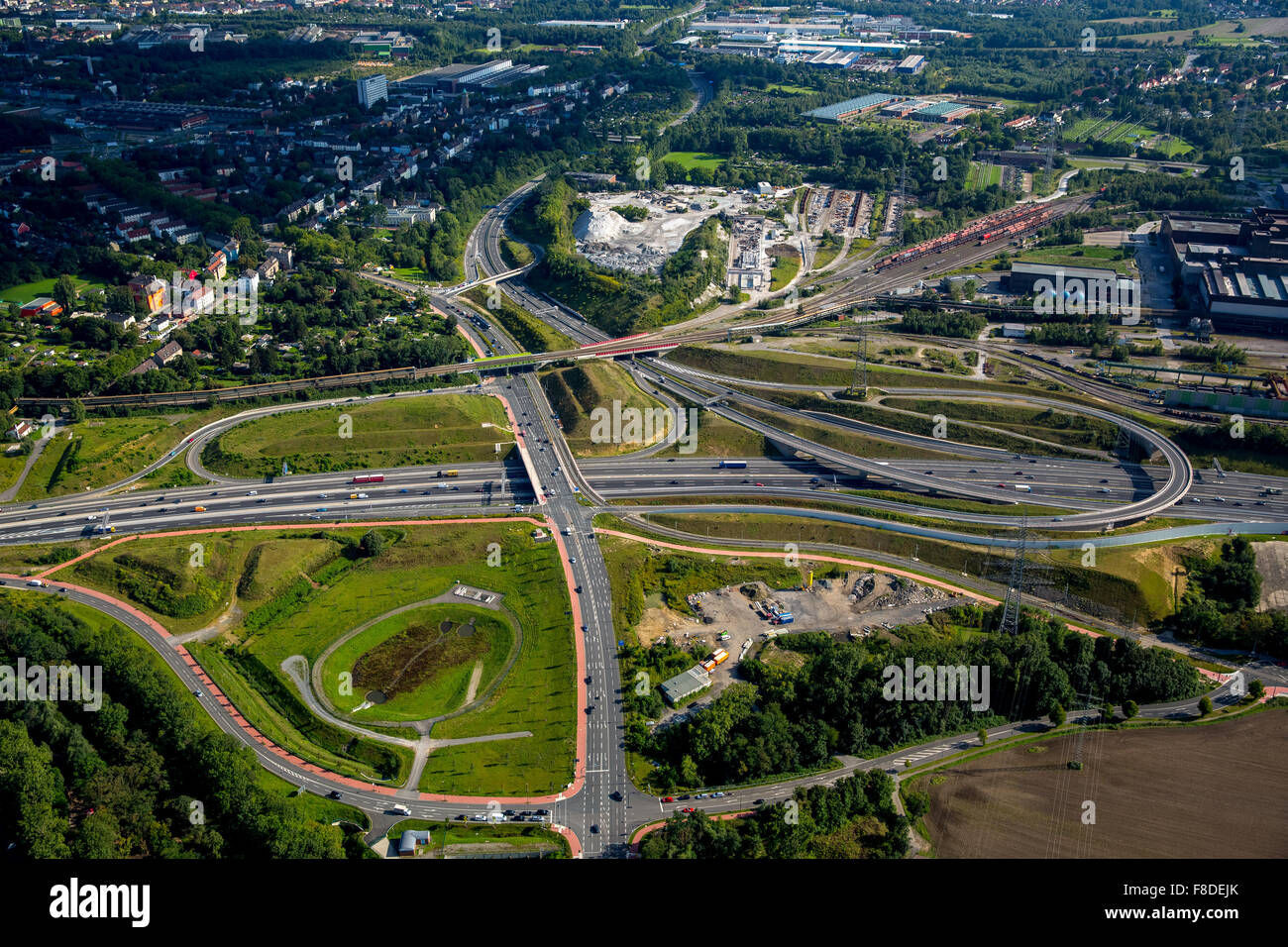 newly built motorway intersection Bochum West with terminal Donetsk ring, Bochum, Ruhr area, North Rhine-Westphalia Stock Photo