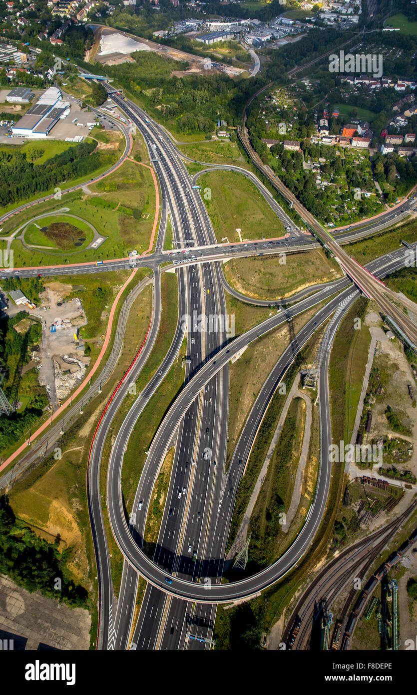 newly built motorway intersection Bochum West with terminal Donetsk ring, Bochum, Ruhr area, North Rhine-Westphalia Stock Photo