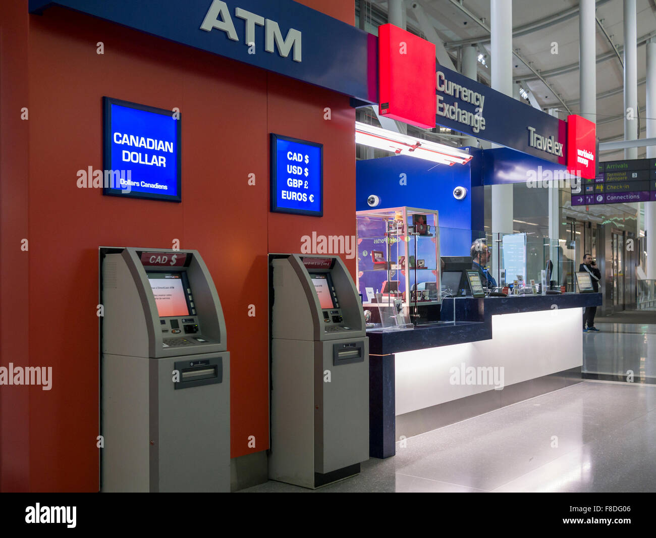ATM and money exchange counter in Toronto International airport. Stock Photo