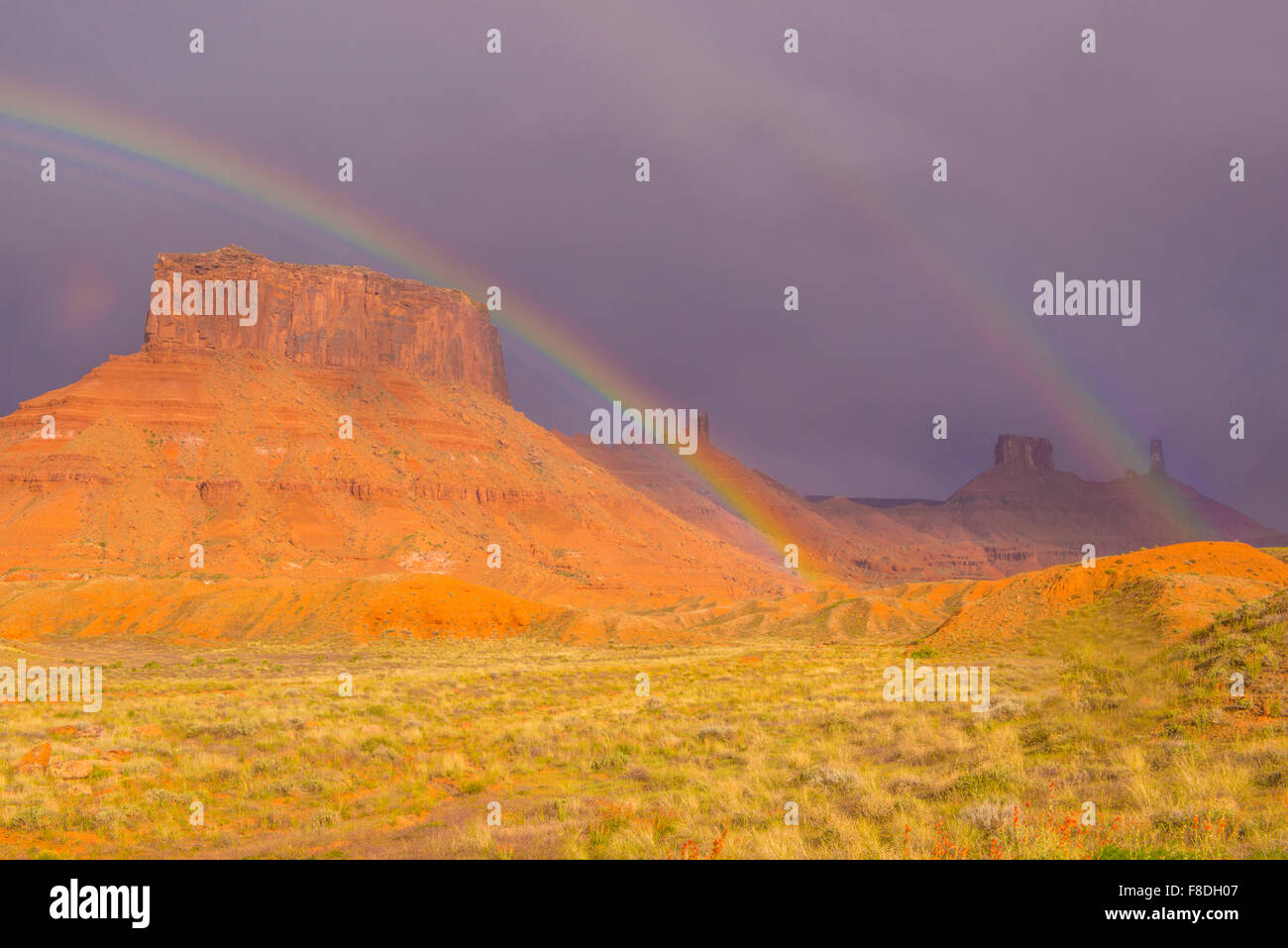 Rainbows in Richardson Amphitheater, Utah Near Colorado River, Moab, Castle Rock Stock Photo