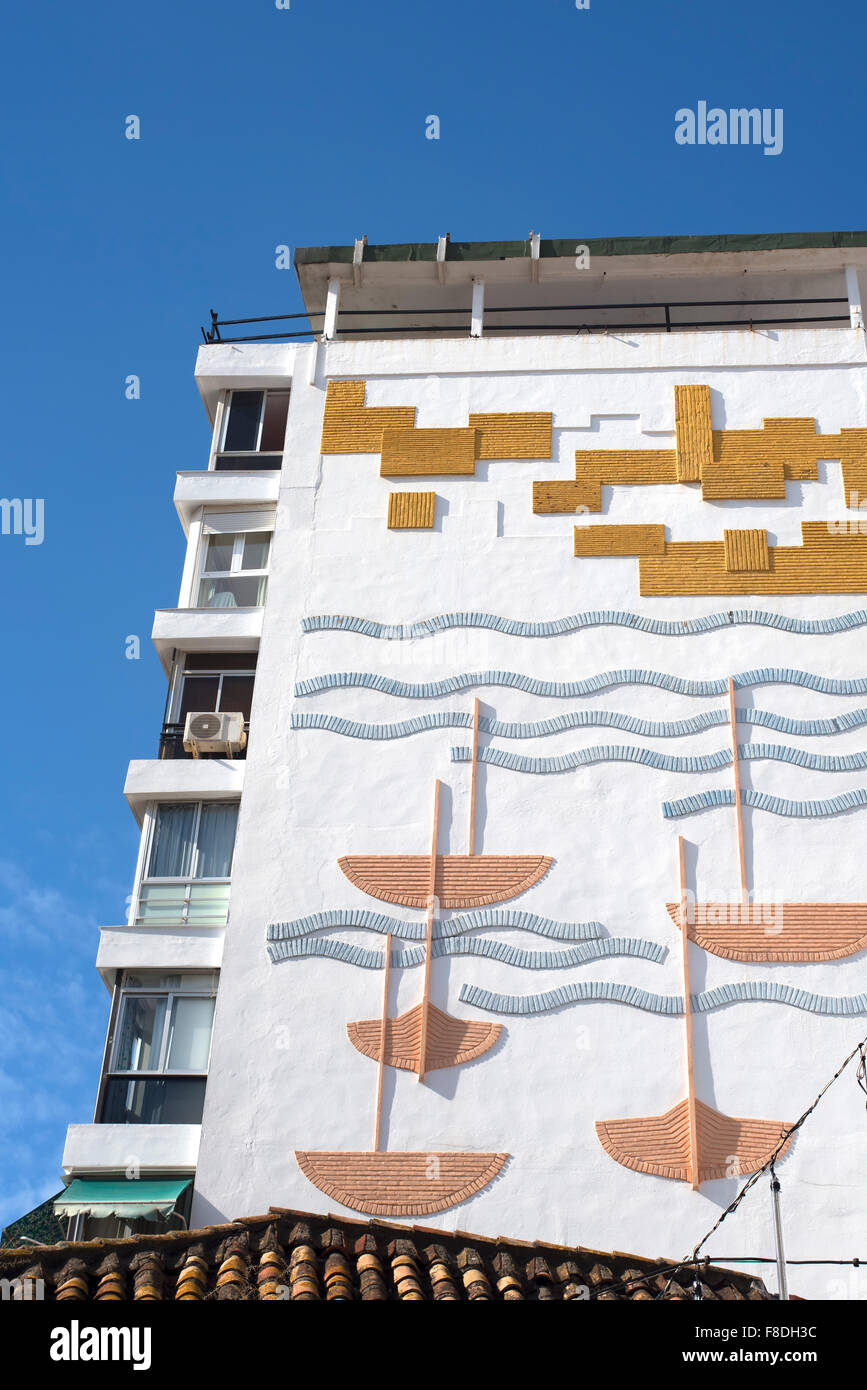 Mural of ships in  the Stylist Old Town of Marbella on the Costa del Sol Spain Stock Photo