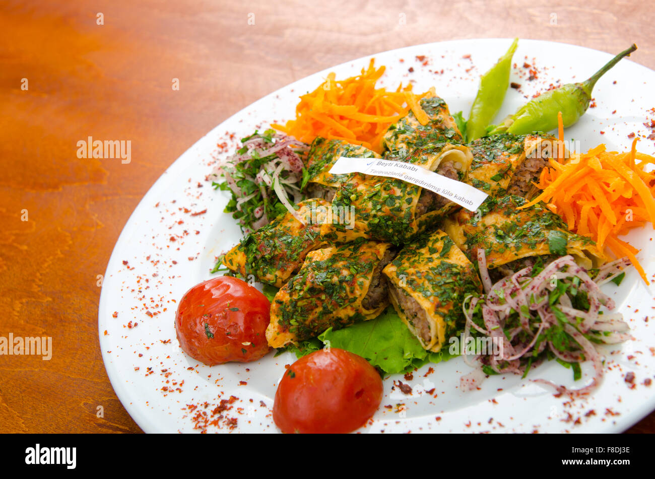 Tasty kebabs served in pita bread Stock Photo Alamy