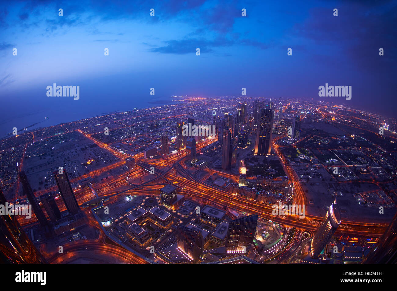 Dubai night skyline. Dubai streets by night. Al Yaqoub tower Dubai ...