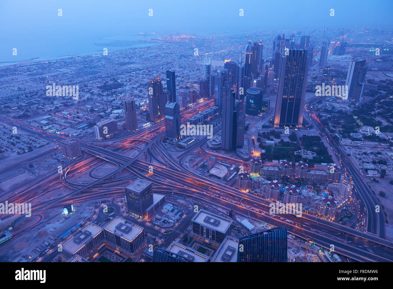 Dubai night skyline. Dubai streets by night. Al Yaqoub tower Dubai