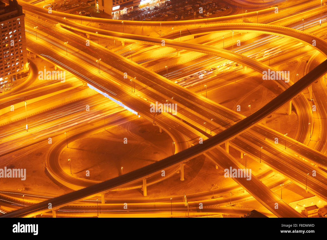 Dubai night skyline. Dubai streets by night. Al Yaqoub tower Dubai