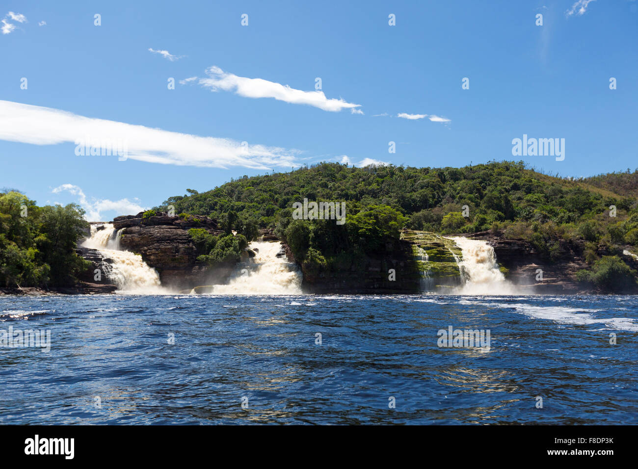 Waterfall in the Canaima Lagoon, Venezuela Stock Photo