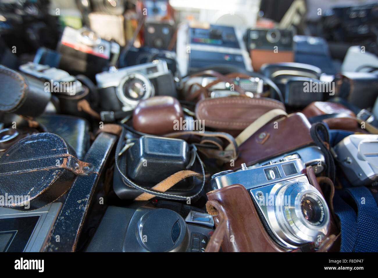 Composition of old cameras in flea market in Buenos Aires Stock Photo