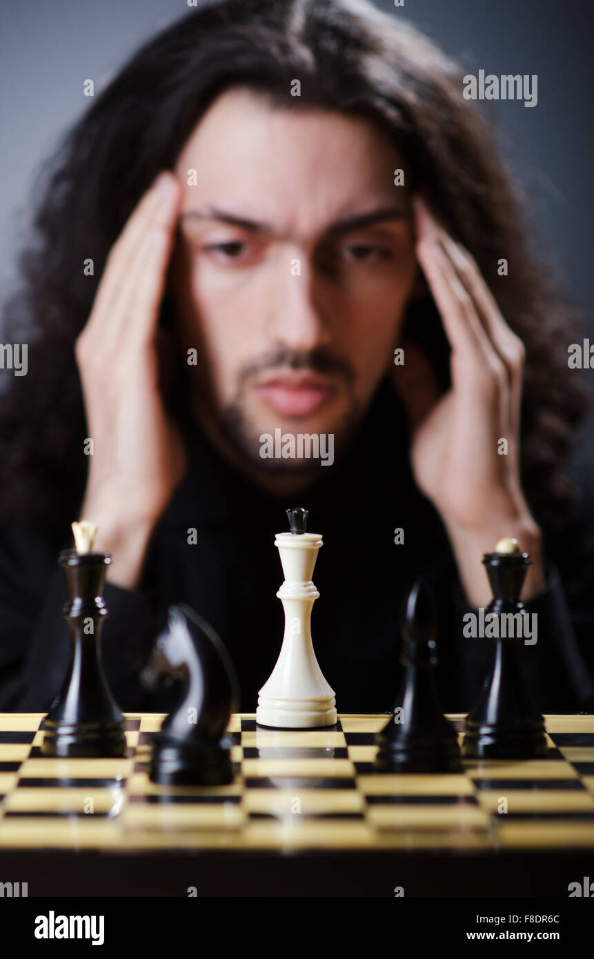 Chess player playing his game Stock Photo Alamy