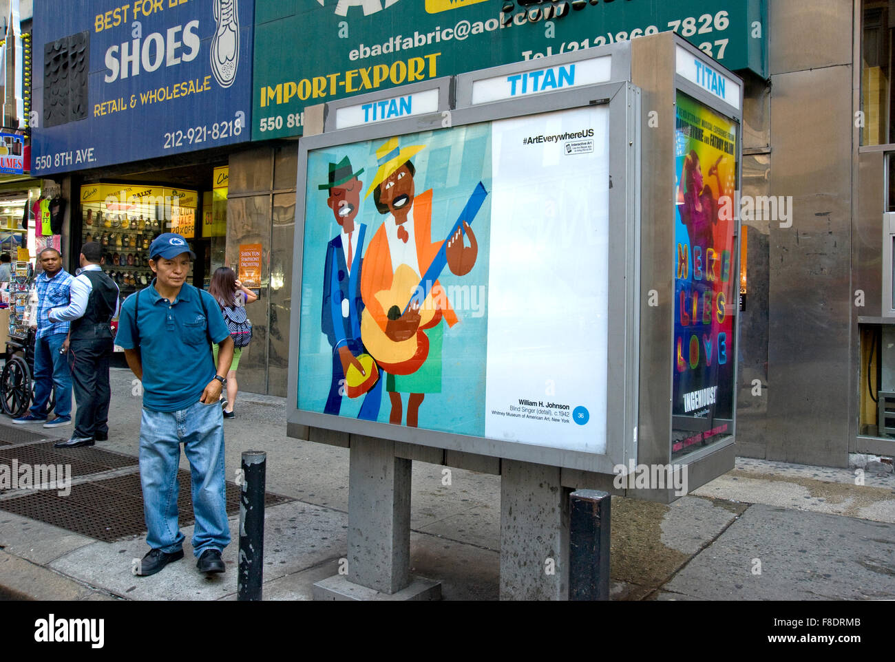 Fine Art painting by William H. Johnson is reproduced on outdoor advertising panel in New York city during the Art Everywhere event. Stock Photo