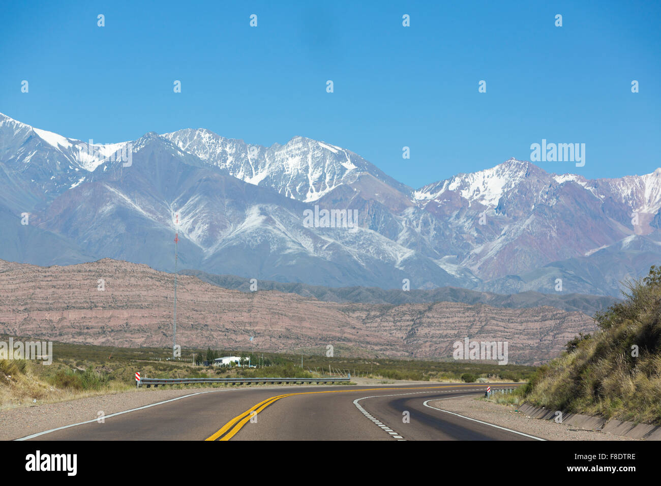 Famous road Ruta 7 and the Andean mountains Stock Photo