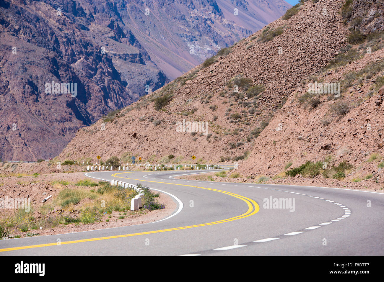 Famous road Ruta 7 and the Andean mountains Stock Photo