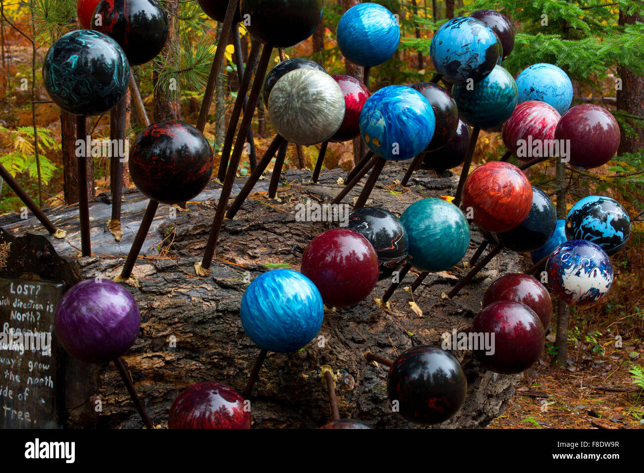 Bowling ball sculpture, Lakenenland, Marquette County, Michigan Stock
