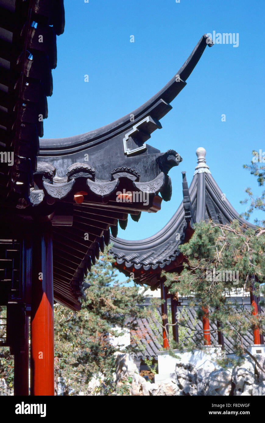 Dr. Sun Yat-Sen Classical Chinese Garden in Chinatown, Vancouver, BC, British Columbia, Canada - Chinese Pagoda Stock Photo