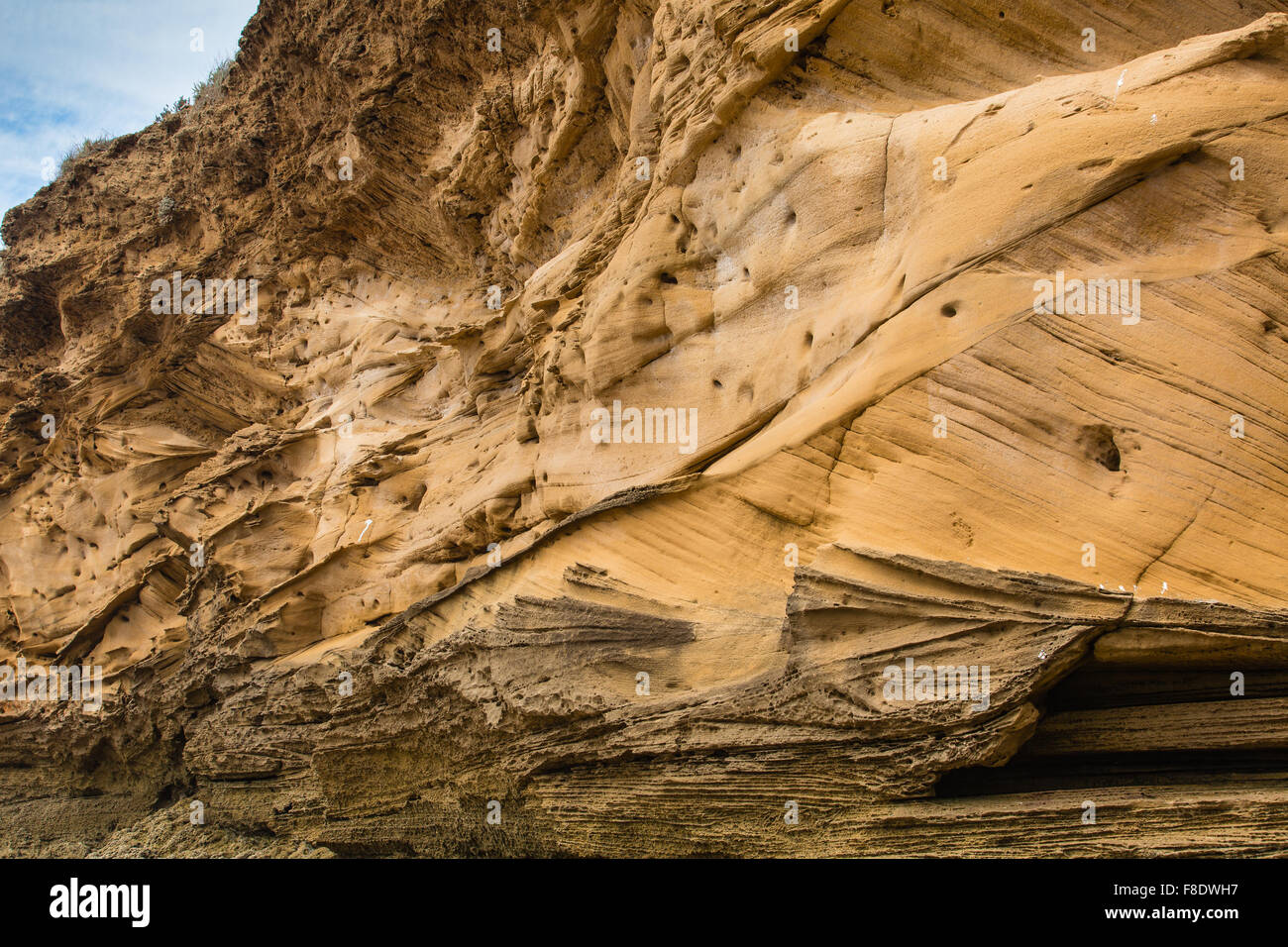 Atlantic coast of Morocco is made up of sand and eroded sandstone rocks. Stock Photo